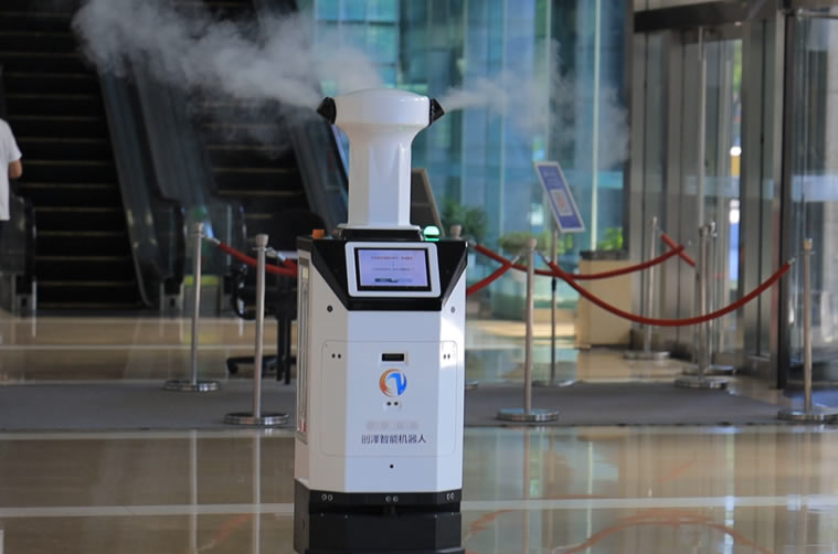 西藏消毒機器人整在執行消毒任務